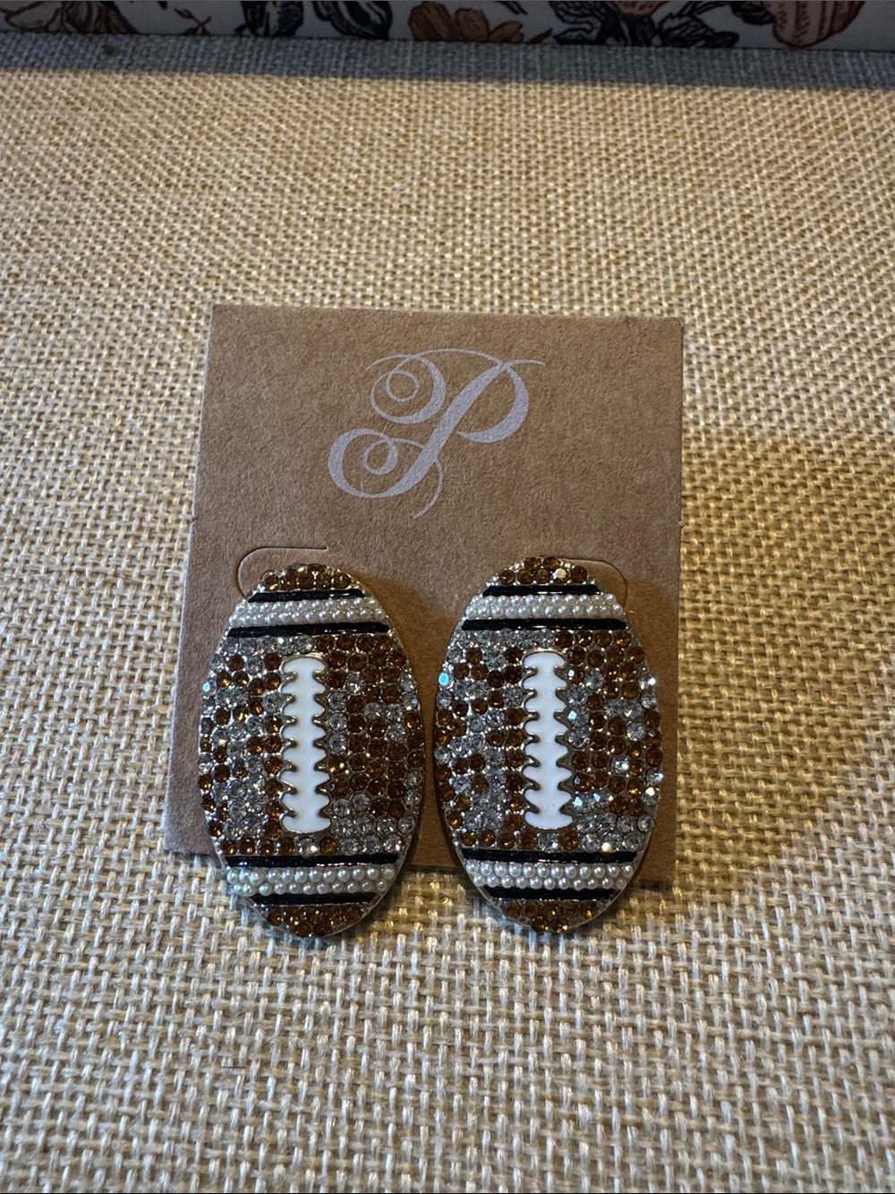 Plunder Crystal-Embellished Football Stud Earrings - Brown & White